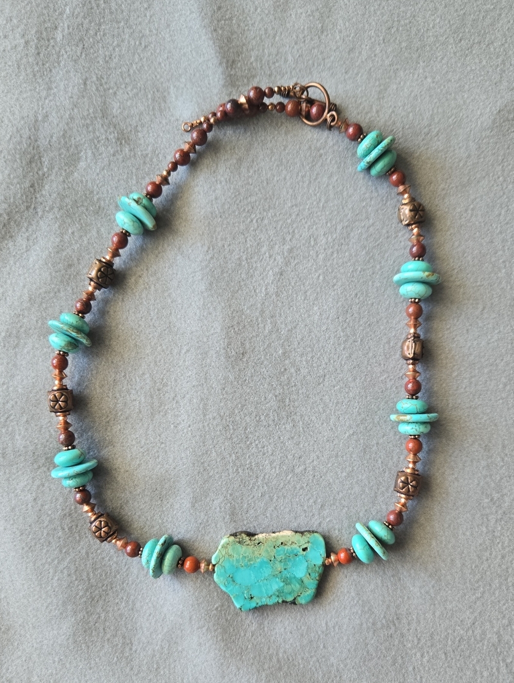 Turquoise and Copper Beaded Stone Necklace